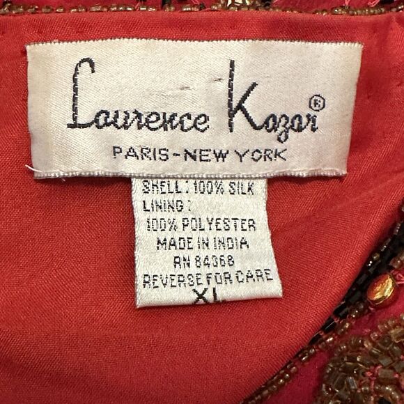 Laurence Kazar XL Formal Jacket Red Collarless Crop Black Gold Beads Lined VTG - Picture 4 of 6
